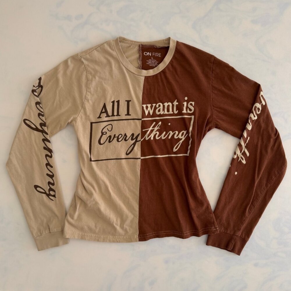 Brown Colorblock Cotton Graphic Long Sleeve Tee